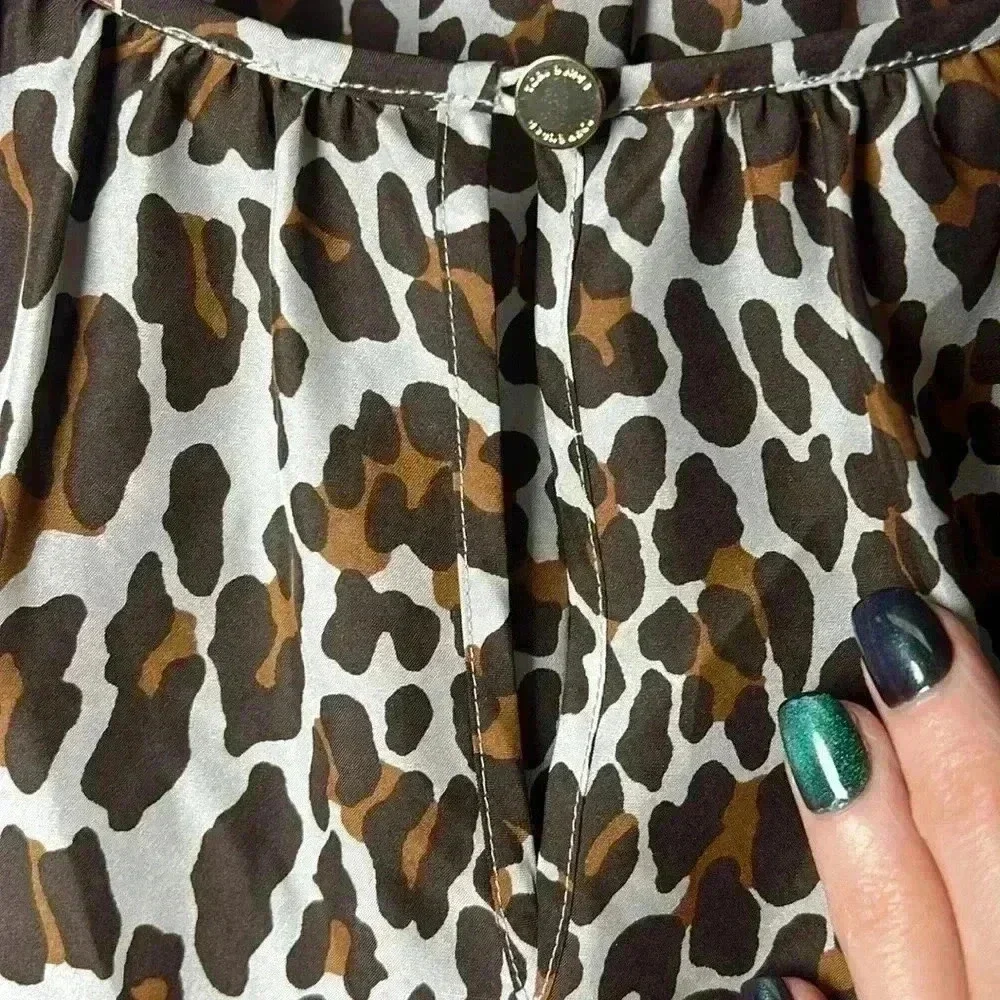 Tory Burch Leopard Print 100% Silk Long Sleeve Top Size 2